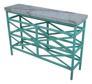 Ej Victor Modern Design Verdigris Marble Top Metal Base Console Table