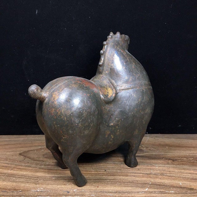 Antique Bronze Tang Style Horse Sculpture – 6.5" Gilt & Red Pigment Figure For Sale In Los Angeles - Image 6 of 9