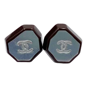 Chanel Burgundy Silver CC Piercing Earrings - 2 Pieces