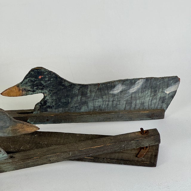 Unidentified Primitive Folk Art Wooden Pair of Painted Duck Decoys Creation For Sale - Image 11 of 15
