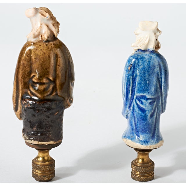Early 20th Century Early 20th Century Ceramic Chinese Wise Man Lamp Finials - a Pair For Sale - Image 5 of 10