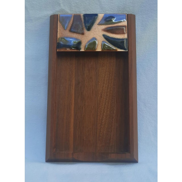 Mid-Century 1960s Bolano Enamel on Copper and Walnut Wood Desktop Notepad Tray For Sale - Image 11 of 11