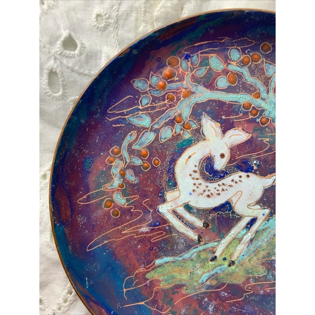 Vintage Gorgeous Sagitta Holland Enamel On Copper Dish MCM Deer Under Tree A gorgeous piece. There are some imperfections...