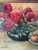 Mid-Century Modern Bright Cheerful Vintage Oil Painting Floral Zinnia's and Fruit With Snail Signed For Sale - Image 3 of 7