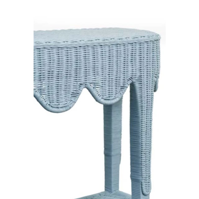 Worlds Away Matthew Izzo Home Paloma Light Blue Rattan Demi Luna Console Table For Sale - Image 4 of 9