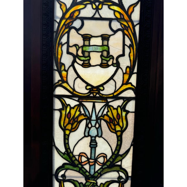 Late 19th Century John La Farge Stained Glass Door With Scroll Centerpiece For Sale In Los Angeles - Image 6 of 12