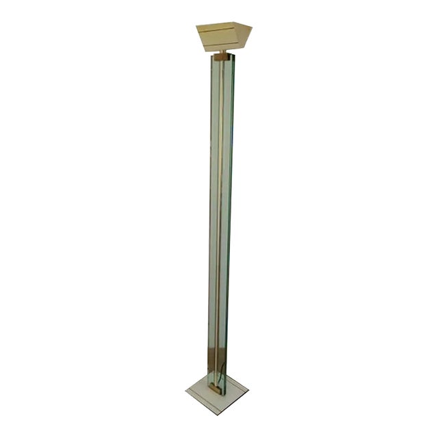 Glass, Brass and Lacquered Metal Floor Lamp, Circa 1970 For Sale