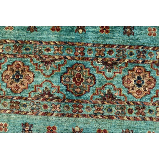 Turquoise Fine Khorjin Rug 7’9” X 11’3” Blue Wool Tribal Hand-Knotted Oriental Carpet For Sale - Image 8 of 15