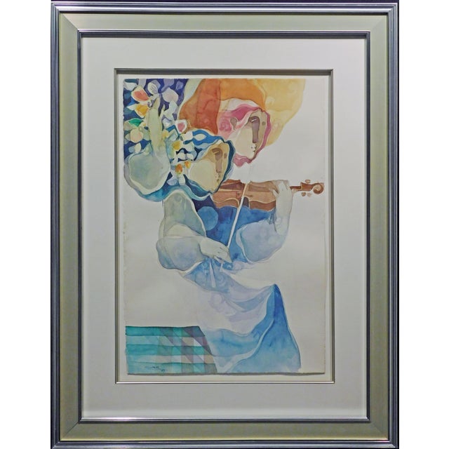 Sunol Alvar "Untitled" Original Artwork Watercolor Custom Framed Hand Signed For Sale