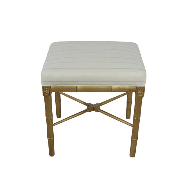 Late 20th Century Pair of Vintage 20th-Century Regency-Style Wooden Stools With Gold Leaf Faux Bamboo Legs For Sale - Image 5 of 12