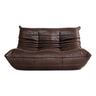 Late 20th Century A 2-Seater Sofa Michel Ducaroy / Ligne Roset Brown Leather For Sale