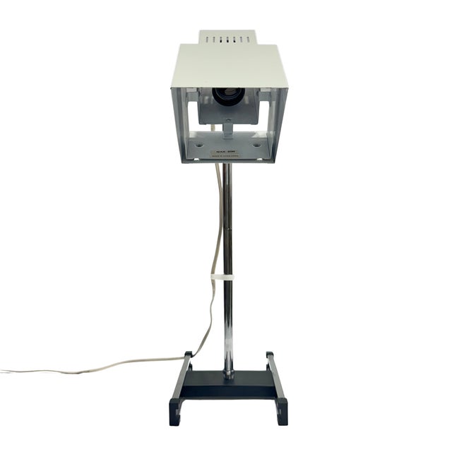 1970s Vintage Adjustable Industrial Task Lamp With Chrome Stand & Geometric Metal Shade For Sale - Image 5 of 6