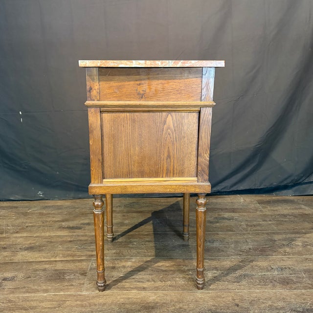 French Louis XVI Revival Oak Marble Top Night Stands -a Pair For Sale - Image 12 of 12