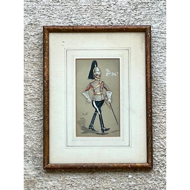 Late 20th Century Antique Cavalry Officer Illustration in Wood Frame For Sale - Image 5 of 14