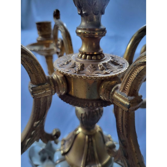 Mid-Century Modern Vintage Italian Louis XVI Style Gilt Brass and Porcelain Candelabrum by Tiche, 1970s For Sale - Image 3 of 7