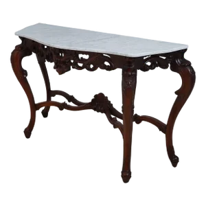 French Louis XV Style Carved Mahogany Marble Top Console Table