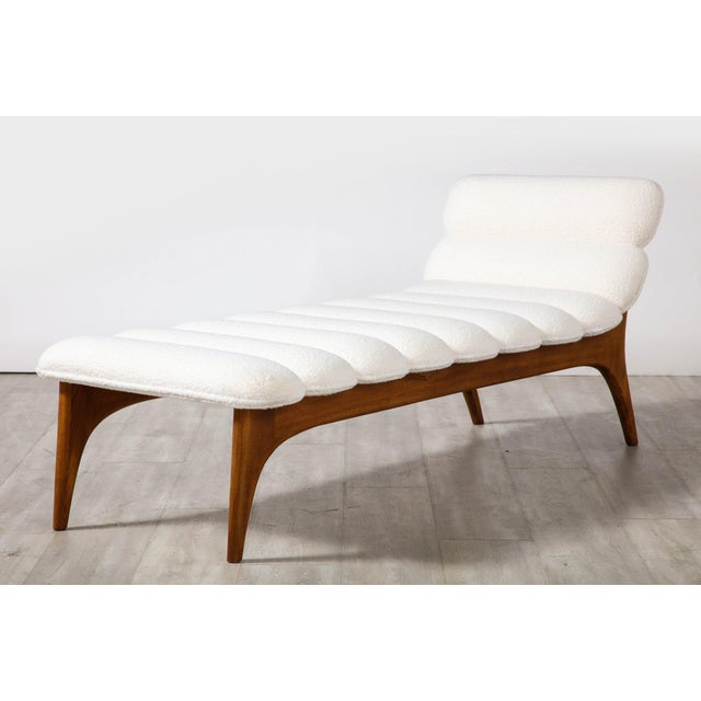 Italian Contemporary Walnut and Channel Tufted Chaise Longue or Daybed
