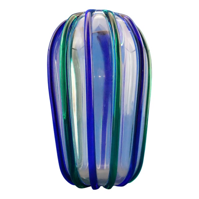 20th Century Murano Blown Glass Vase with Ribs attributed to Archimede Seguso, Italy, 1890s For Sale