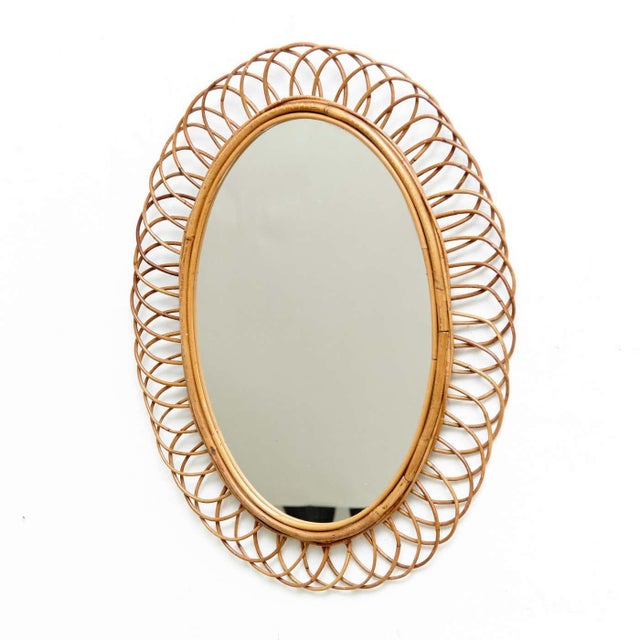 Mid-Century Modern French Riviera Mirror in Bamboo Rattan, 1960s For Sale - Image 4 of 10
