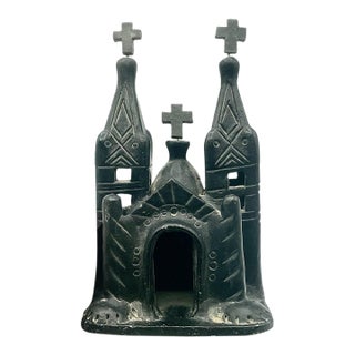 Vintage Mexican Barro Negro Black Clay Mission Church Cathedral Folk Art Pottery For Sale