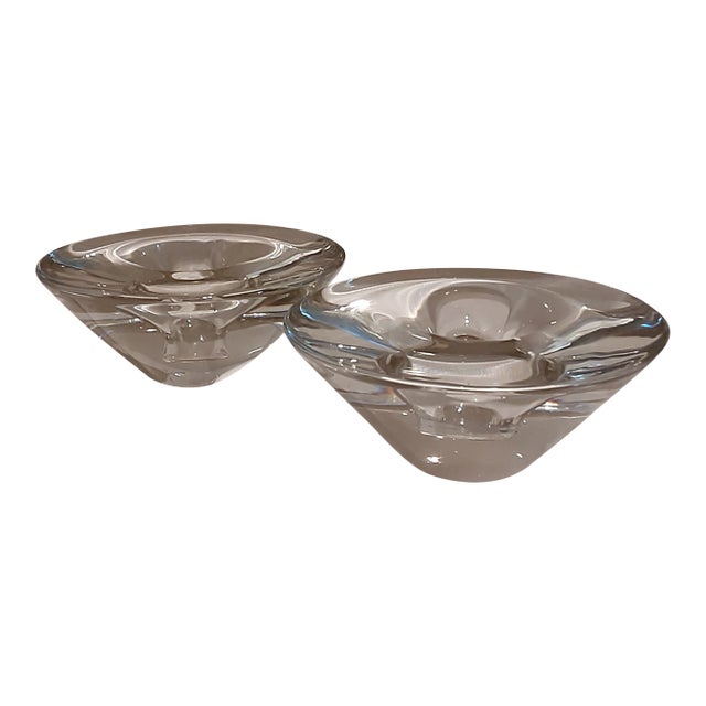 MCM Century Steuben Crystal Modern Candle Taper Holders - a Pair For Sale