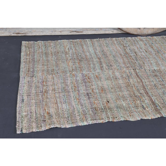 Vintage Turkish Hand-Knotted Wool Cotton Green Kilim Runner Rug For Sale - Image 9 of 10
