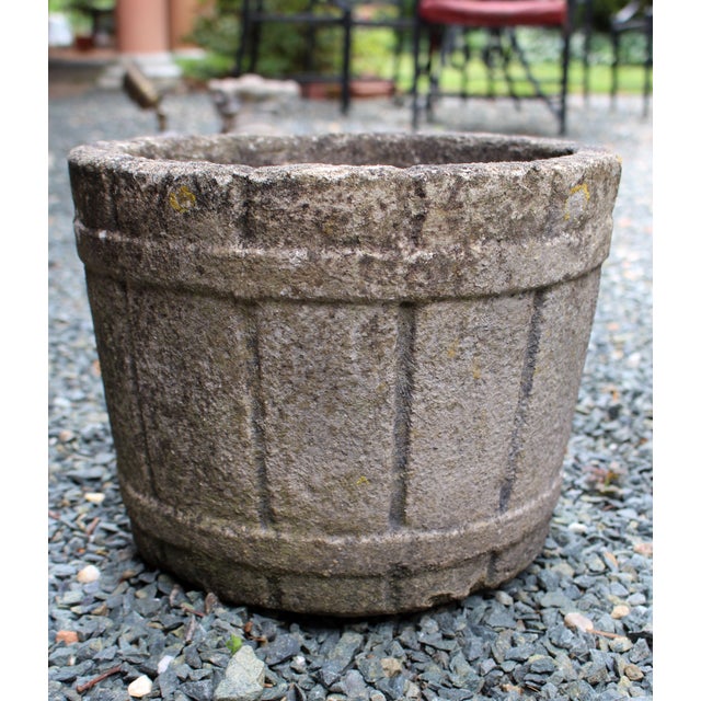 Circa 1950 Pair of English Cast Stone Barrel Form Planters For Sale - Image 4 of 5