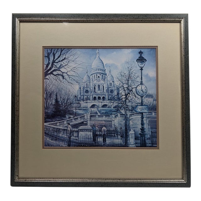 Late 20th Century Jean-Pierre Brunet Sacré-Cœur Montmartre Blue Monochrome Framed Paris Print For Sale