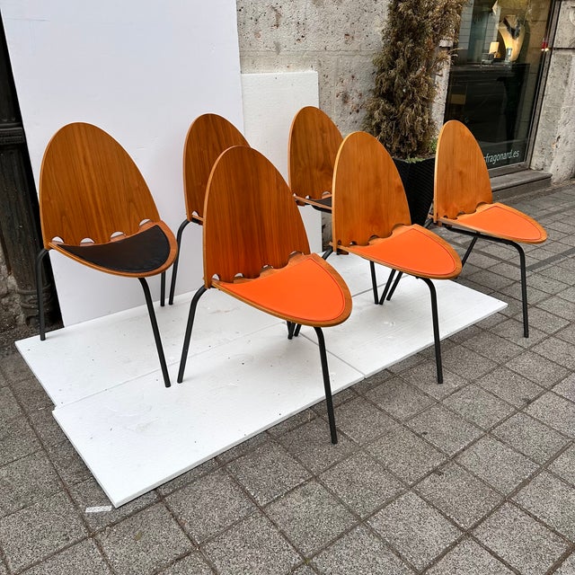 A6 Chairs in Wood and Leather by Joseph-André Motte for Steiner, France, 2000s, Set of 6 For Sale - Image 13 of 18