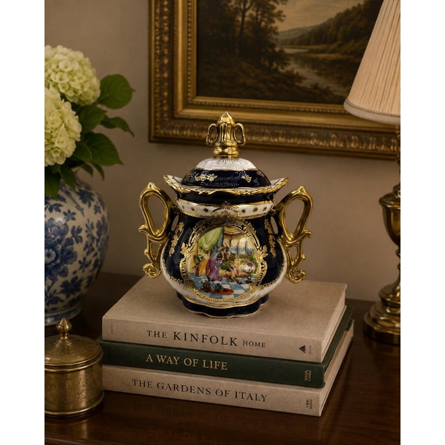 Late 20th Century French Sèvres Style Cobalt Blue & Gilt Porcelain Lidded Decorative Urn For Sale - Image 12 of 12