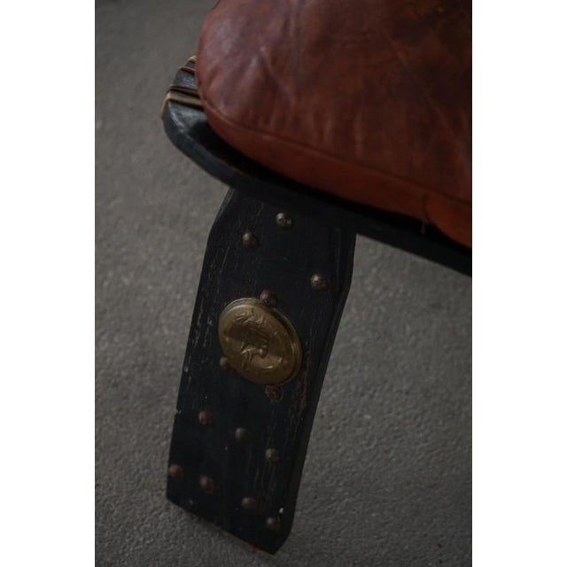 Moroccan Dark Red Upholstered Camel Saddle Ottoman, North Africa, 1940s For Sale - Image 12 of 17