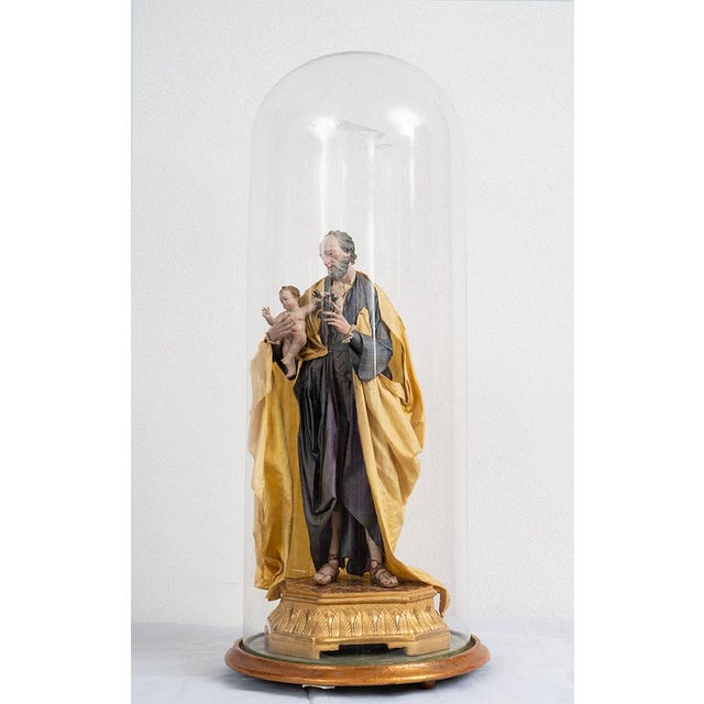 Neapolitan Sculpture Depicting Saint Joseph and Child Under a Bell, Early 19th Century, Terracotta For Sale - Image 4 of 5