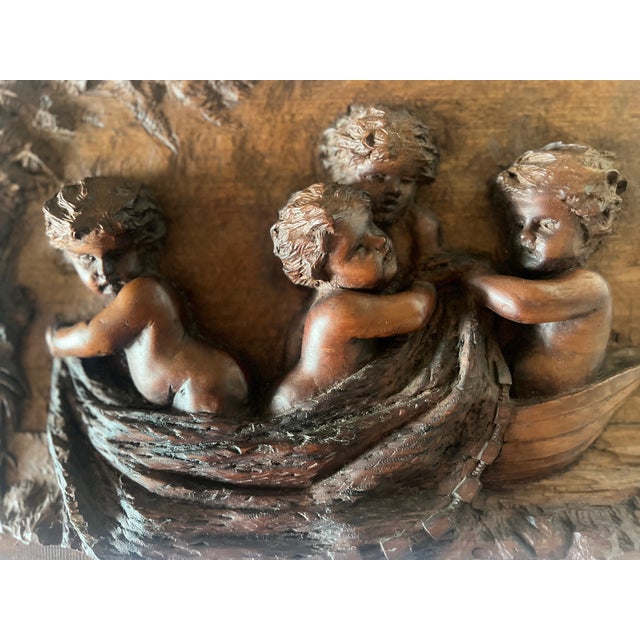 Wood 19th C. Continental Hand-Carved High Relief Putti & Boat Wood Wall Panel For Sale - Image 7 of 12
