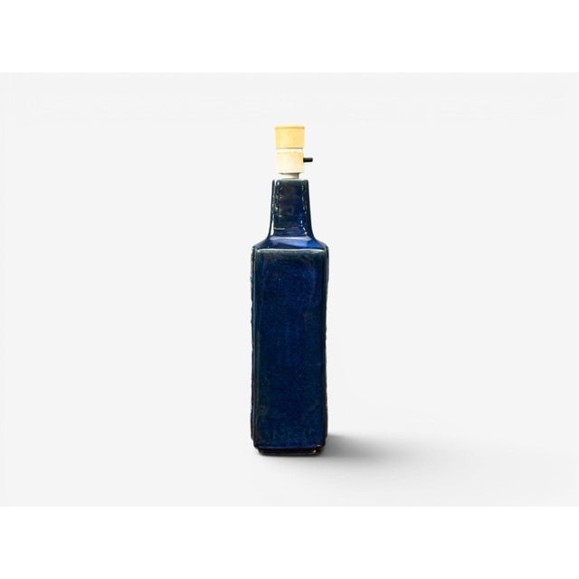 Désirée Stentøj, Blue Glazed Stoneware, Large Table Lamp, Denmark, 1970s For Sale - Image 10 of 12