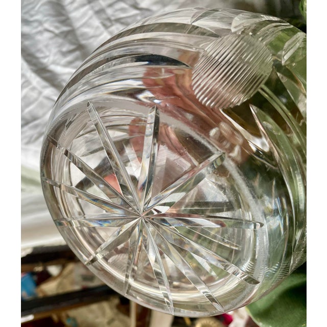 Mid 20th Century Silver Plate Handle Holding Top Cut Glass Bulbous Serving Water Pitcher Ewer Jug For Sale - Image 12 of 12