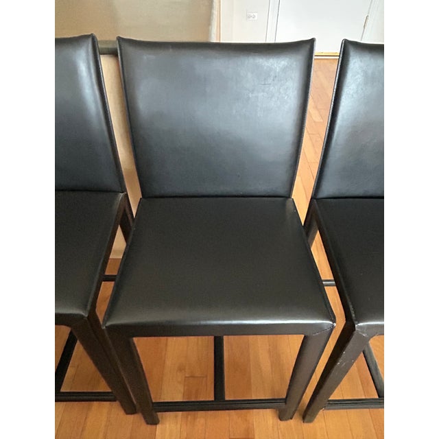 Modern Set of 5 Crate & Barrel Black Faux Leather Counter Stools ~2006 For Sale - Image 3 of 7
