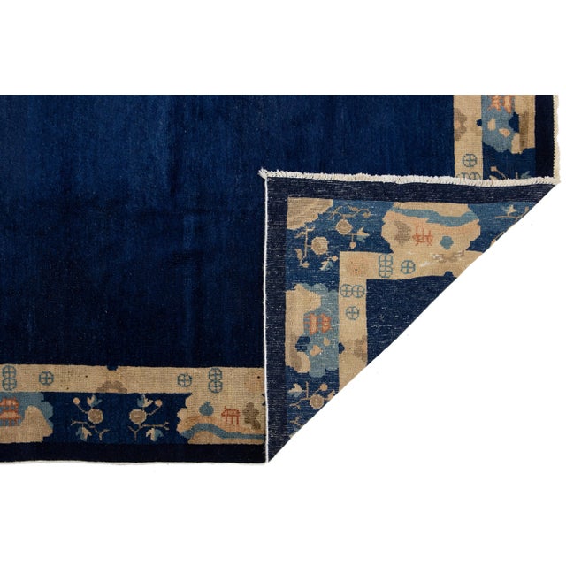 Early 20th Century Designed Antique Peking Chinese Wool Rug in Navy Blue For Sale - Image 4 of 9