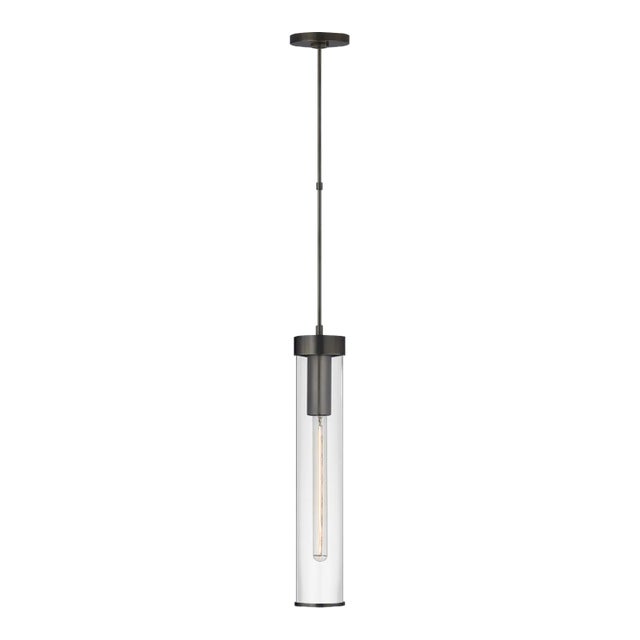 Kelly Wearstler for Visual Comfort Signature Liaison Long Pendant in Bronze with Clear Glass For Sale