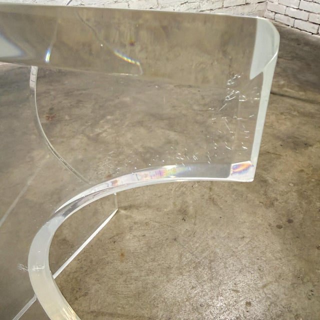 Vintage Modern to Hollywood Regency or Art Deco Dining Table Lucite Sculptural Base Oval Glass Top For Sale - Image 18 of 18