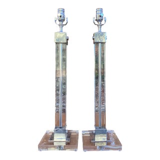 Pair of Late 20th Century Ralph Lauren Attributed Crystal Pillar Table Lamps For Sale