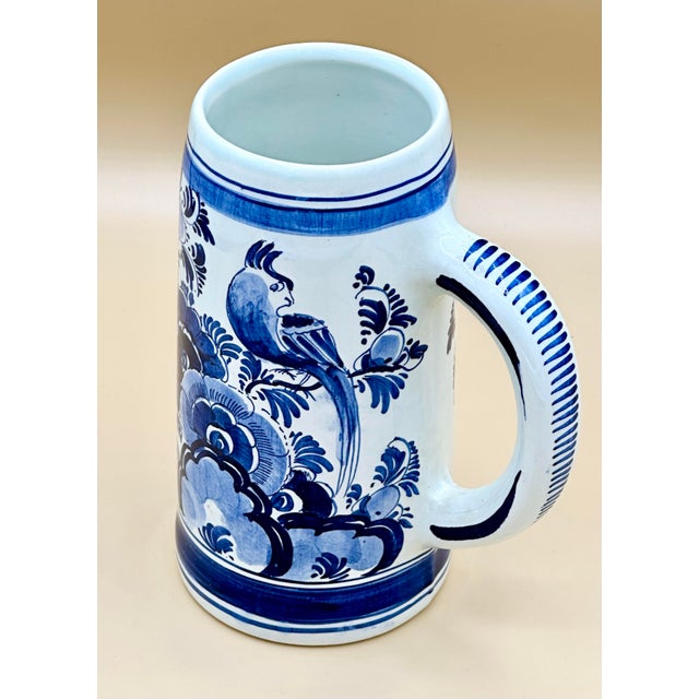 Delft Mid 20th Century Hand-Painted Dutch Delft Blue & White Stein / Tankard For Sale - Image 4 of 11