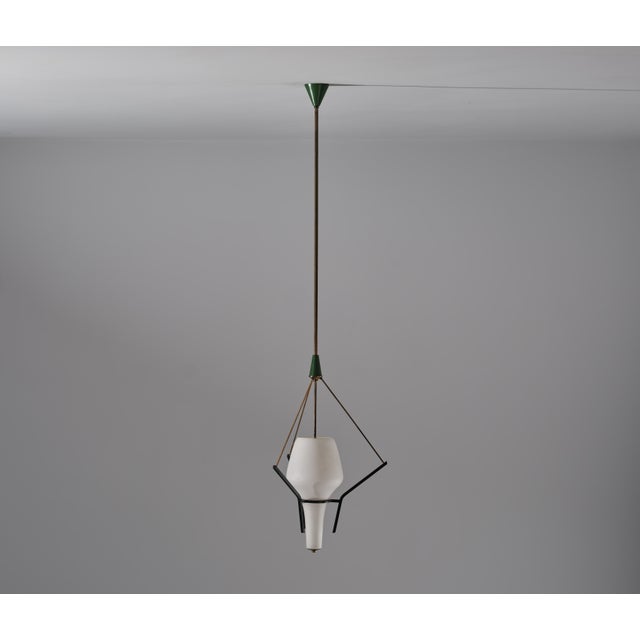 Italian Pendant Lamp in Brass and Opaline Glass, 1950s For Sale - Image 4 of 12