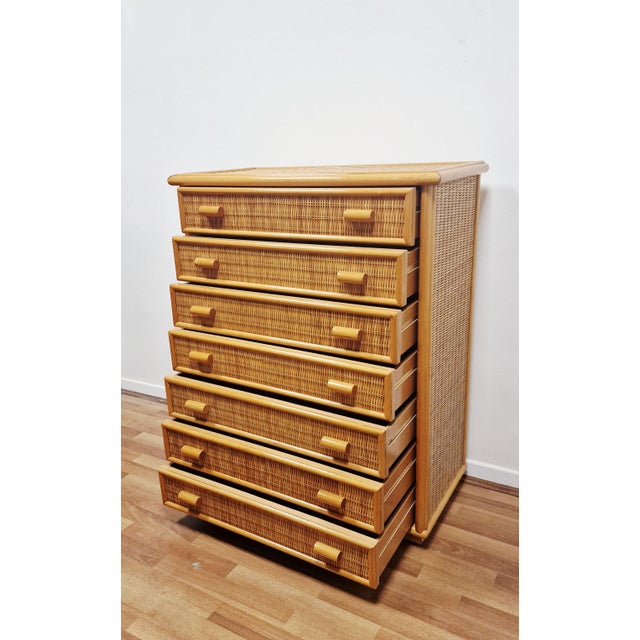 Vintage Chest of Drawers in Bamboo and Woven Wicker, 1970s For Sale - Image 4 of 13