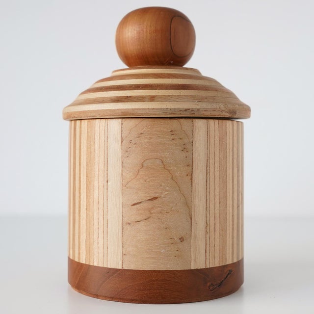 Late 20th Century Marquetry Hand Turned Striped Round Box For Sale In New York - Image 6 of 11