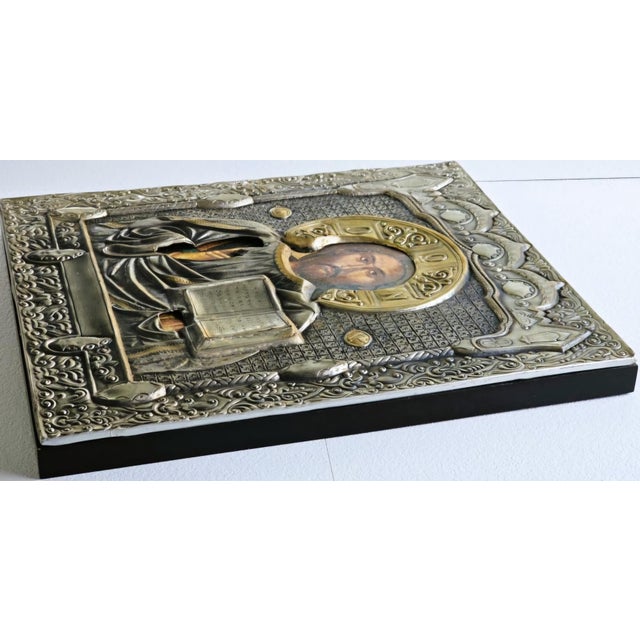 Wood 19th Century Orthodox Silver Icon For Sale - Image 7 of 8