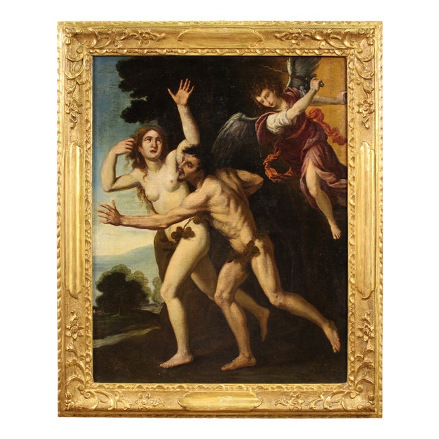 Italian Artist, The Expulsion of Adam and Eve from the Garden of Eden, 1640, Oil on Canvas, Framed For Sale