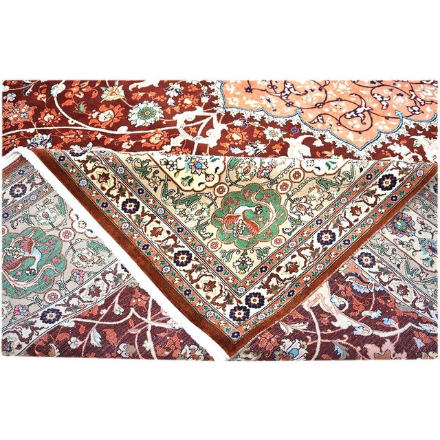 Red Antique Persian Tabriz Wool 9x12 Red, Ivory, & Green Handmade Area Rug #1143240 For Sale - Image 8 of 9