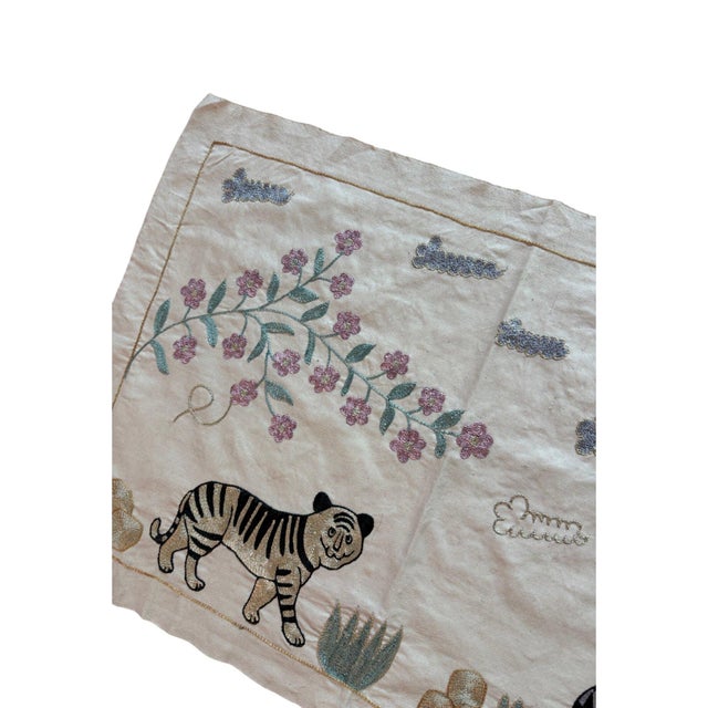 Black Tiger Suzani Wall Hanging, Gold Tree For Sale - Image 4 of 6