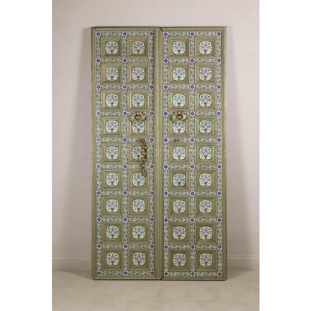 Pair of Antique Indian Decorative Panels with Painted Tin Insets For Sale In New York - Image 6 of 18
