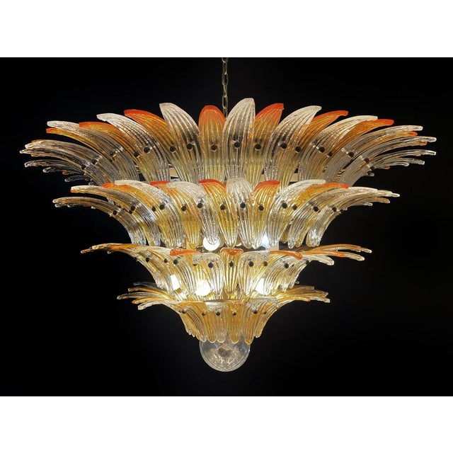 Palmette Ceiling Light with 163 Amber and Trasparent Glasses, 1980s For Sale - Image 4 of 18
